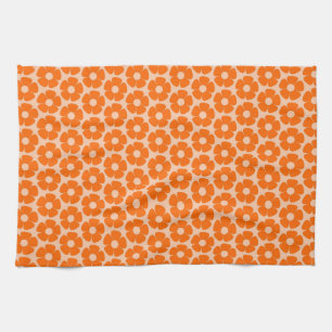 Oranges und Pfirsich Retro 60er Jahre Blumenmuster Geschirrtuch