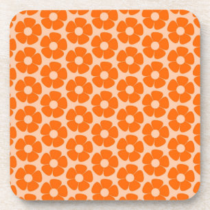 Oranges und Pfirsich Retro 60er Jahre Blumenmuster Getränkeuntersetzer