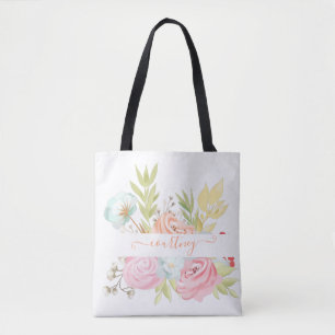 Oranges und rosa Aquarell florale personalisiert Tasche