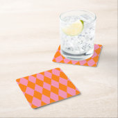 Oranges und rosa Harlekin Karomuster Design Rechteckiger Pappuntersetzer (Vor Ort)