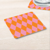 Oranges und rosa Harlekin Karomuster Design Rechteckiger Pappuntersetzer (angewinkelt)