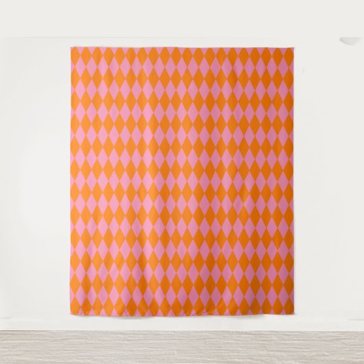 Oranges und rosa Harlekin Karomuster Design  Wandteppich (Vorderseite)