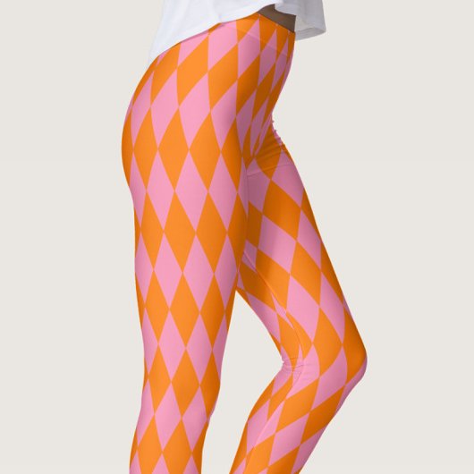 Oranges und rosa Harlekin Karomuster  Leggings