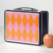 Oranges und rosa Harlekin-Karomuster  Metall Brotdose (Beispiel)