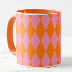 Oranges und rosa Harlekin-Karuomuster-Design Tasse