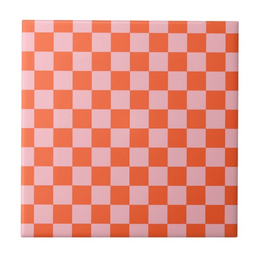 Oranges und rosa Schachbrettmuster Fliese (Vorderseite)