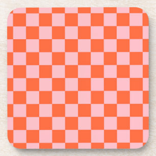 Oranges und rosa Schachbrettmuster Getränkeuntersetzer