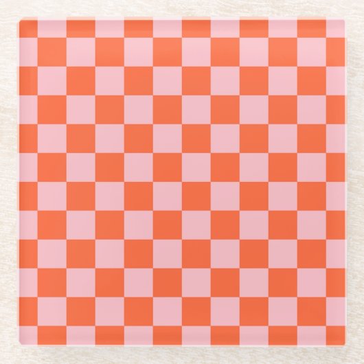 Oranges und rosa Schachbrettmuster Glasuntersetzer (Vorderseite)