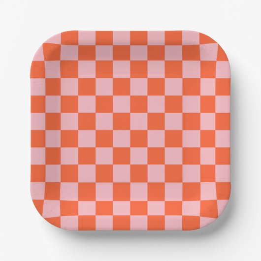 Oranges und rosa Schachbrettmuster Pappteller (Vorderseite)