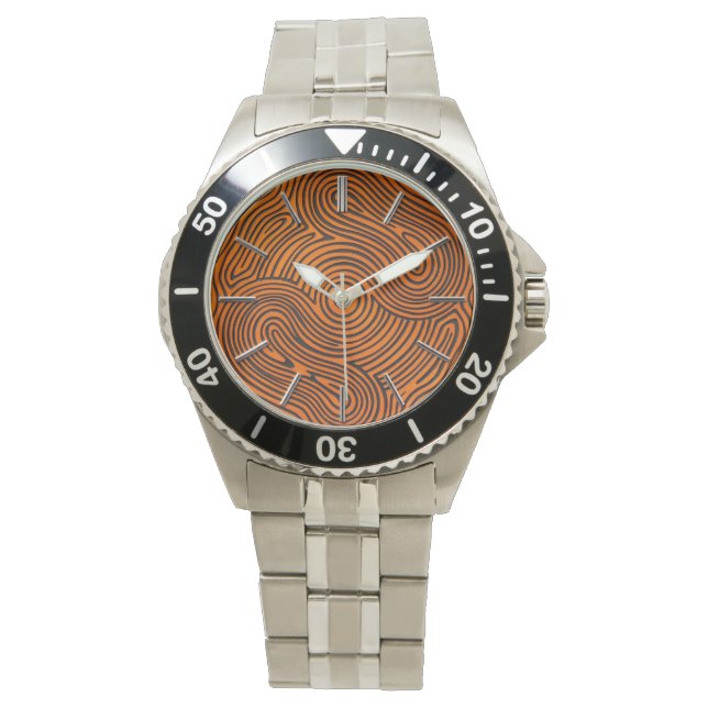 Oranges und schwarzes Design-Zifferblatt Armbanduhr (Vorderseite)