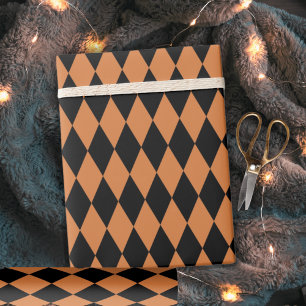 Oranges und schwarzes Diamant-Harlekin-Muster  Geschenkpapier