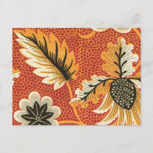 Oranges und schwarzes vintage Blumenmuster Postkarte