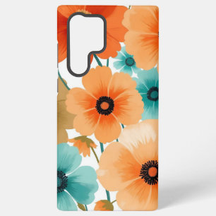 Oranges und Türkis Blumenmuster mit schwarzen Zent Samsung Galaxy Hülle