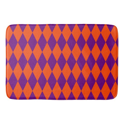 Oranges und violettes Harlekin-Karo-Design Badematte (Vorderseite)