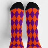 Oranges und violettes Harlekin-Karo-Design Socken (Oben)