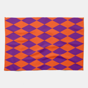 Oranges und violettes Harlekin-Karomuster Design  Geschirrtuch