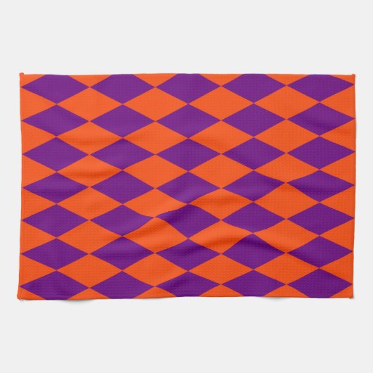 Oranges und violettes Harlekin-Karomuster Design  Geschirrtuch (Horizontal)