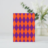 Oranges und violettes Harlekin-Karomuster Design Postkarte (Stehend Vorderseite)
