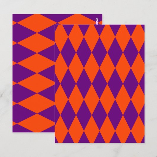 Oranges und violettes Harlekin-Karomuster Design Postkarte (Vorne/Hinten)