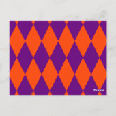 Oranges und violettes Harlekin-Karomuster Design Postkarte (Rückseite)