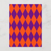 Oranges und violettes Harlekin-Karomuster Design Postkarte (Vorderseite)