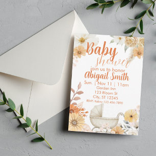 Oranges und weiße Blumen, Kutschen-Baby-Party Einladung