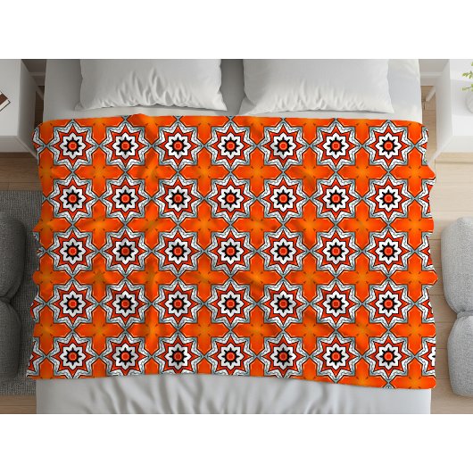 Oranges und weißes geometrisches Mandala-Muster Ha Fleecedecke