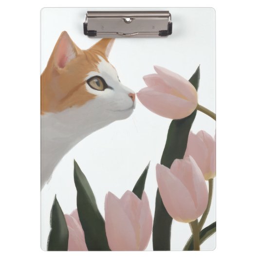 Oranges und weißes Katzen-Blumendesign Klemmbrett (Vorderseite)