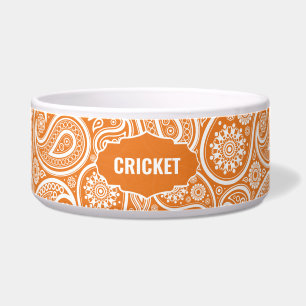 Oranges und weißes Paisley-Muster mit Monogramm Napf