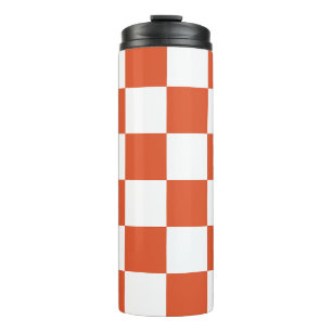 Oranges und weißes Schachbrettmuster Thermosbecher