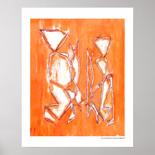 Oranges Vibrantes Pop-Paar Kunst Abstraktes Gemäld Poster