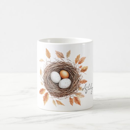 Oranges Vogelnest mit Eiern Kaffeetasse (Mittel)