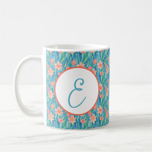 Oranges Wasserfarbe Osterglocken Muster Monogramm Kaffeetasse