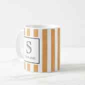 Oranges Wasserfarben-Streifenmuster Monogramm & Na Kaffeetasse (Vorderseite Links)