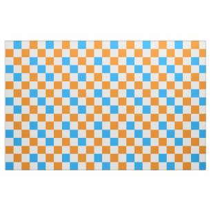 Oranges Weiß-Blau kariertes Musterdesign Stoff