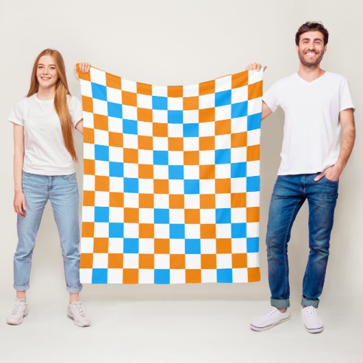 Oranges Weiß-Blau-Karo-Muster-Design  Fleecedecke (Beispiel)