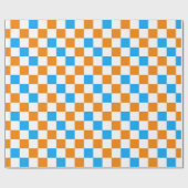 Oranges Weiß-Blau-Karo-Muster-Design Geschenkpapier (Flach)