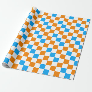 Oranges Weiß-Blau-Karo-Muster-Design  Geschenkpapier
