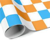 Oranges Weiß-Blau-Karo-Muster-Design Geschenkpapier (Rolleneckpunkt)