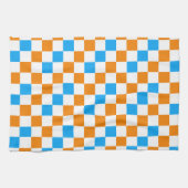 Oranges Weiß-Blau-Karo-Muster-Design  Geschirrtuch (Horizontal)