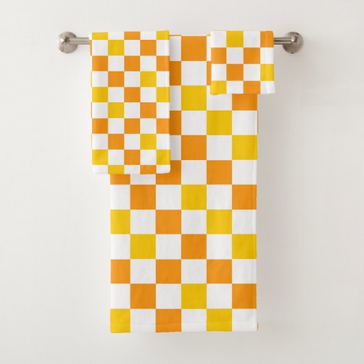 Oranges Weiß Gelbes Karomuster Design  Badhandtuch Set (Insitu)