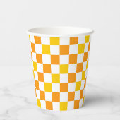Oranges Weiß Gelbes Karomuster Design  Pappbecher (Rückseite)