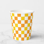 Oranges Weiß Gelbes Karomuster Design  Pappbecher (Vorderseite)