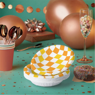 Oranges Weiß Gelbes Karomuster Design  Pappteller