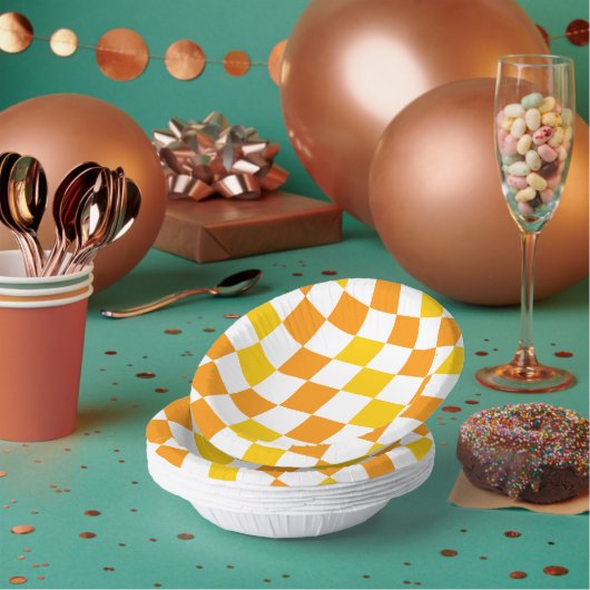 Oranges Weiß Gelbes Karomuster Design  Pappteller (Multi)