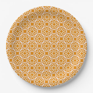 Oranges Weiß geometrisches nahtloses Muster Pappteller