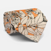 Oranges Weiß Grafik Blumen Muster Krawatte (Gerollt)