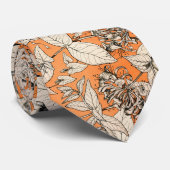 Oranges Weiß Grafik Blumen Muster Krawatte (Gerollt)