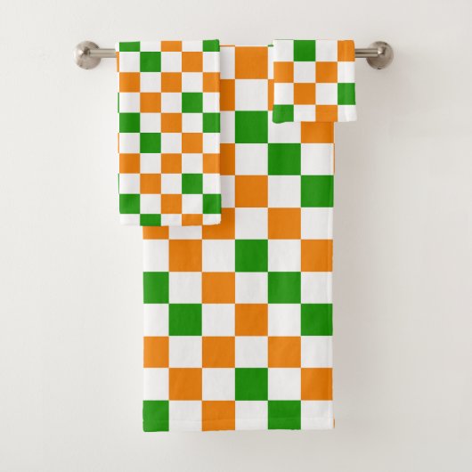 Oranges Weiß Grün Kariertes Musterdesign Badhandtuch Set (Insitu)