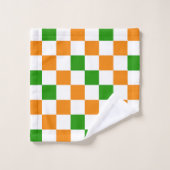 Oranges Weiß Grün Kariertes Musterdesign Badhandtuch Set (Waschlappen)